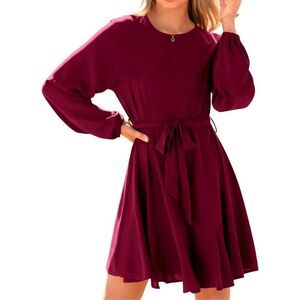 NEW Long Sleeve Crew Neck Ruffle Tiered A Line Swing Mini Dress S
